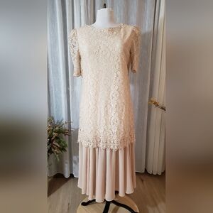 Beige Lace and Chiffon Dress